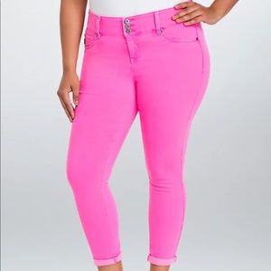 Torrid Crop Jeggings Neon Pink Wash